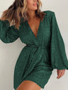 Sequins Long Sleeve V-neck Mini&Short Dresses