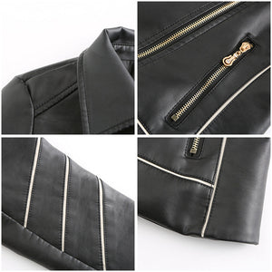 PU Leather Contrasting Colors Short Jacket