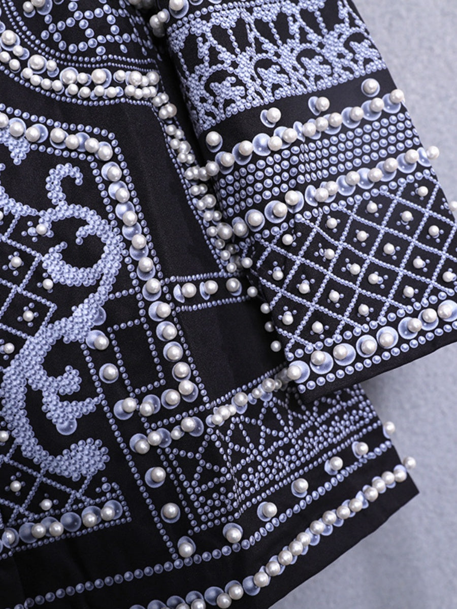 Digital Printing Positioning Beads High-end Concealed Button Long-sleeved Midi Style Blazers