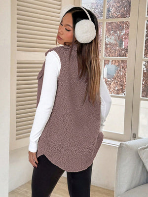 Solid Color Lapel Open Buckle Loose Temperament Commuting Imitation Lambskin Vests