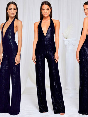 Reunion Sequins Halter Jumpsuits