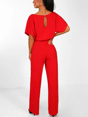 Summer Button-up Tie-front Short-sleeved Jumpsuit