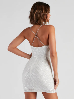 Sequins Backless Sexy Camisoles Formal Dress Mini&Short Dresses