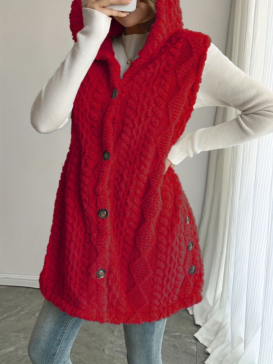Solid Color Double-sided Plush Hooded Button Vests