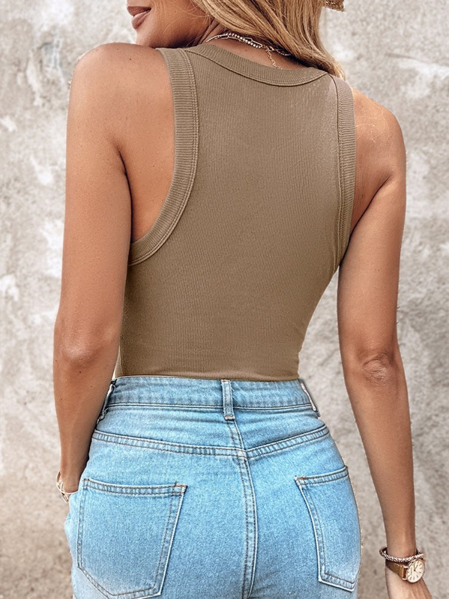 With Bra Crew Neck Solid Color Tank Tops