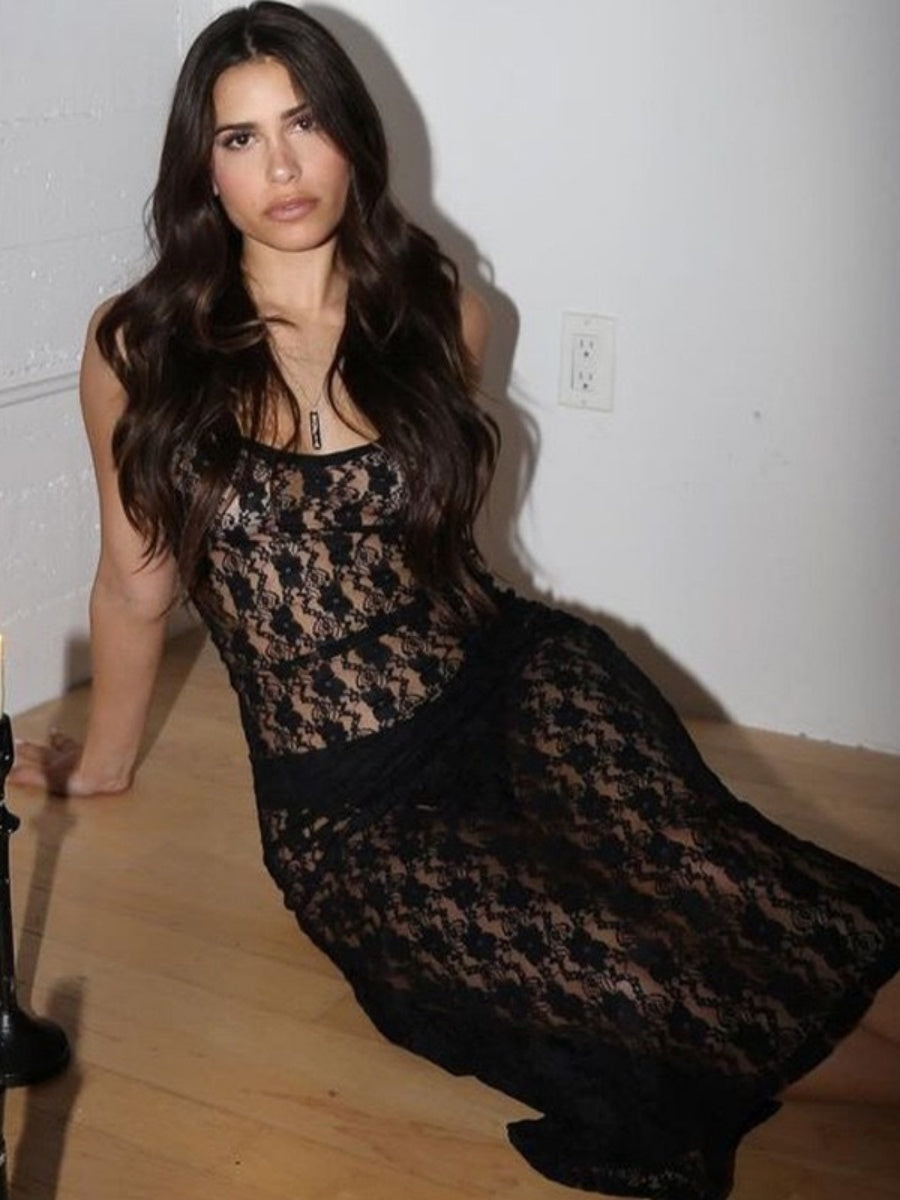 Lace See-through Suspender Long Dress