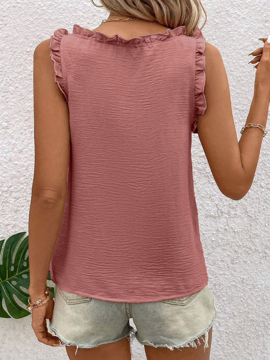 Textured Fabric V-neck Ruffled Vest