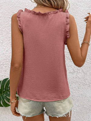Textured Fabric V-neck Ruffled Vest
