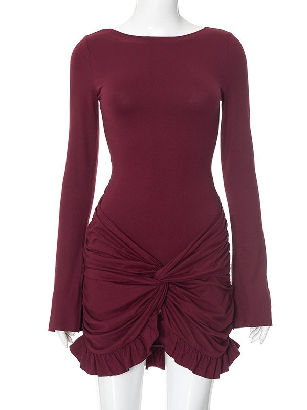 Liber Spring Women's Pleated Solid Color Mini&Short Dresses