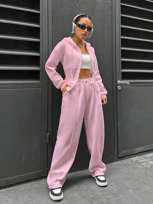 Sports And Leisure Zipper Hooded 2-piece Sets