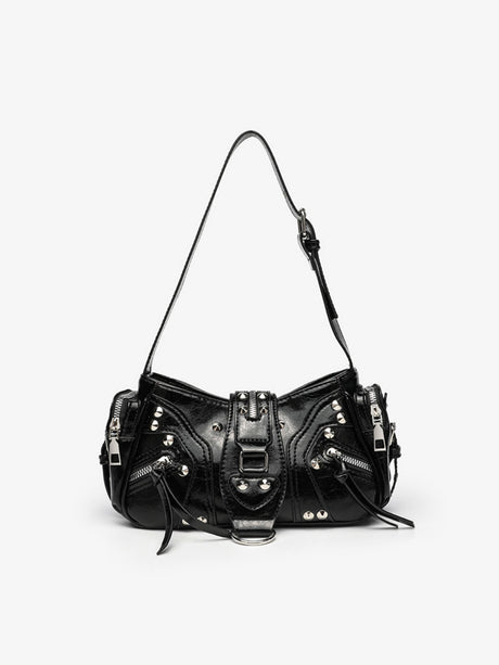 Stylish Leopard Print Edgy Biker Studded Shoulder Bag