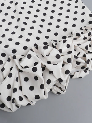 Polka Dot Fitted Ruched Skirt Midi Dress