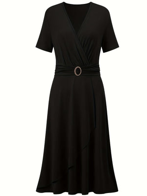 Grace Asymmetrical Knitting Large Skirt V-neck Midi Dresses