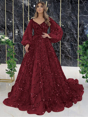 Heavy Beaded Luxury Sexy Zipper Long Sleeve Long Evening Dress