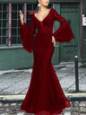 Lace Solid Color Fishtail Long Sleeve Maxi Dresses