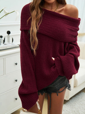 Off-shoulder Pit Strip Sweaters