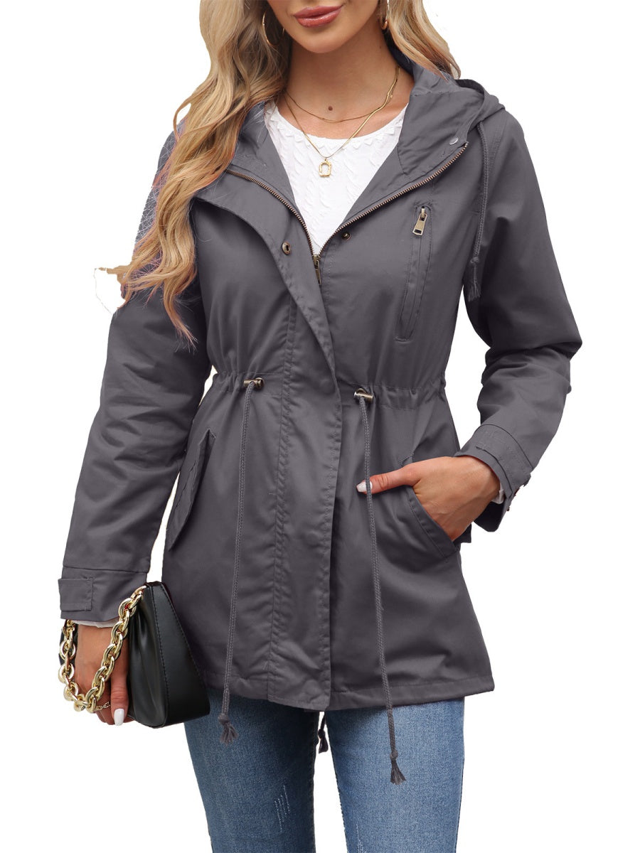 Cotton Loose Solid Color Pocket Hooded Jackets