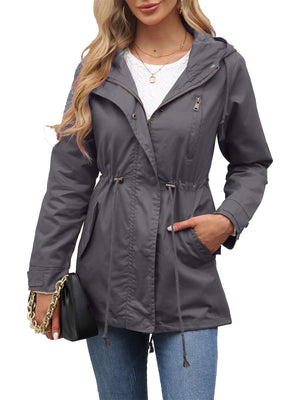 Cotton Loose Solid Color Pocket Hooded Jackets