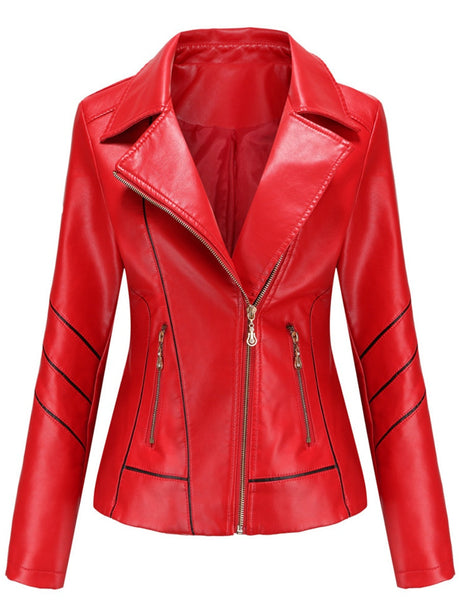 PU Leather Contrasting Colors Short Jacket