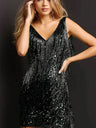 Robes mini et courtes sans manches à paillettes et à franges