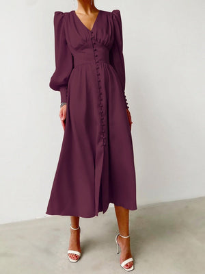 V-neck Satin Waist Retro Maxi Dresses