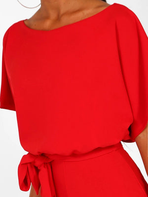 Summer Button-up Tie-front Short-sleeved Jumpsuit