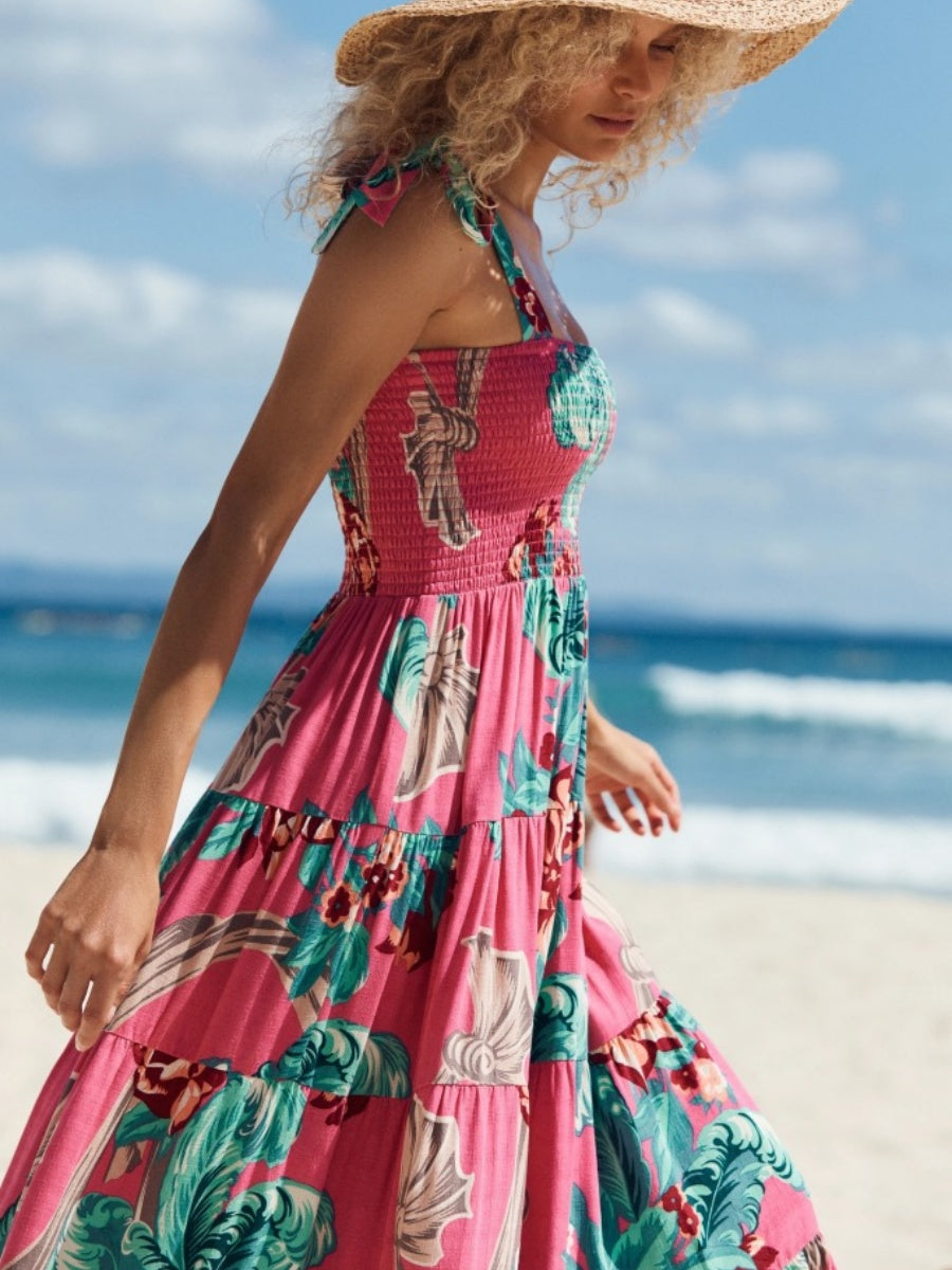 Sleeveless Flowers Printed Long Dress