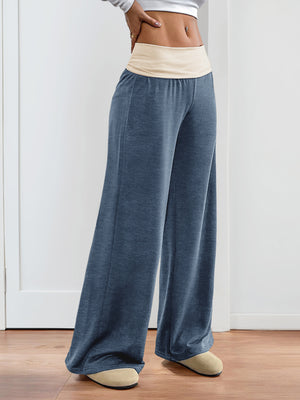 Color-blocked Casual Flared Trousers