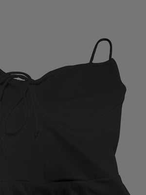 Simple Solid Color Short Dress With Pleats And Multi-layered Ruffles