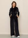 Velvet Zipper Cardigan, Silver Fox Fleece Sweatshirt, Lace-Up Pants 2-piece Sets