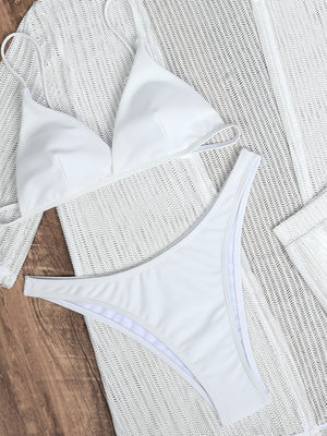 Beach Sun Protection Mesh Shirt, Shorts, Bikini Four-piece Set