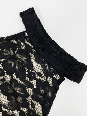 Black Lace-trimmed Sleeveless Fitted Sexy Backless Long Dress