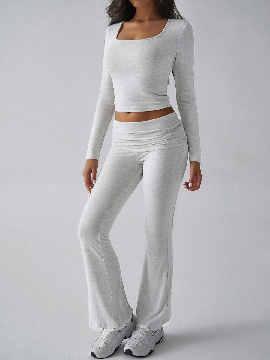 Leisure Navel Solid Color Long-sleeved Two-piece Suit
