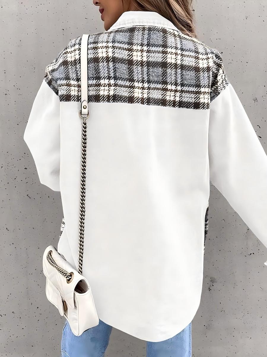 Long Sleeve Plaid Splicing Fasten Denim Jackets