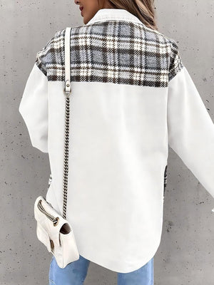 Long Sleeve Plaid Splicing Fasten Denim Jackets