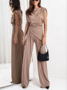Ensembles 2 pièces : débardeur asymétrique sans manches et pantalon froncé