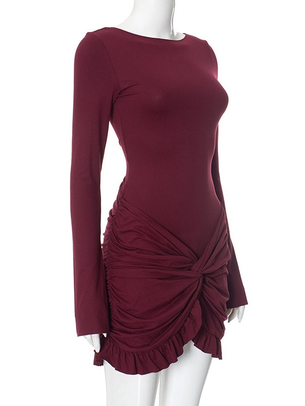 Liber Spring Women's Pleated Solid Color Mini&Short Dresses