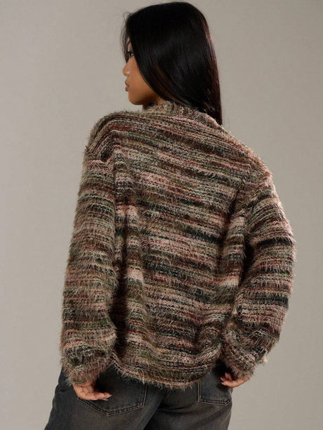 Fluffy Color matching Buttons Cardigans