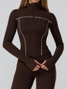 Veste de yoga bicolore en tissu brossé avec fermeture éclair, coupe-vent et ajustée
