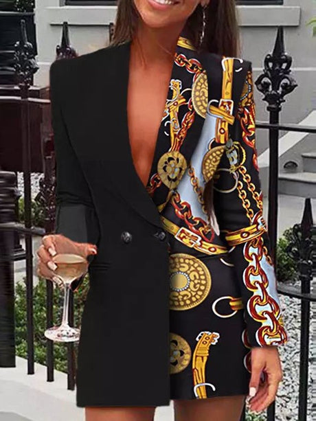 Sexy Deep V Two-tone Print Blazers