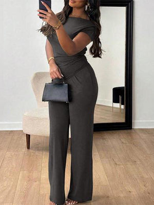 Off-shoulder Short-sleeved Trousers Two-piece Set