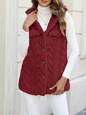 Three-dimensional Geometric Pattern Warm And Fashionable Plush Hooded Cardigan Mid-length Vest