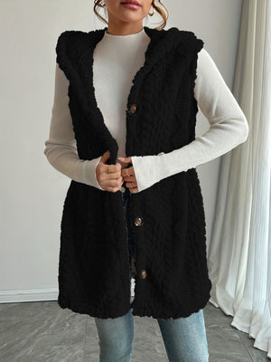 Solid Color Double-sided Plush Hooded Button Vests
