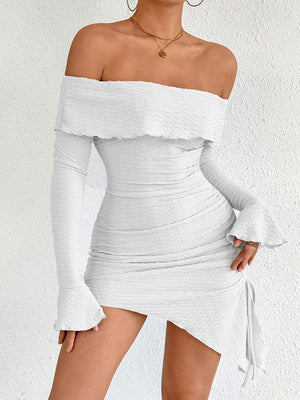Off-the-shoulder, Bell-sleeve, Bodycon, Short Dress