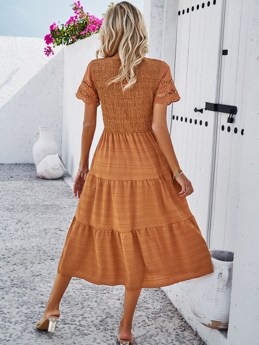 Hollow-out Lace Sleeves, Long Hollow-out Dress