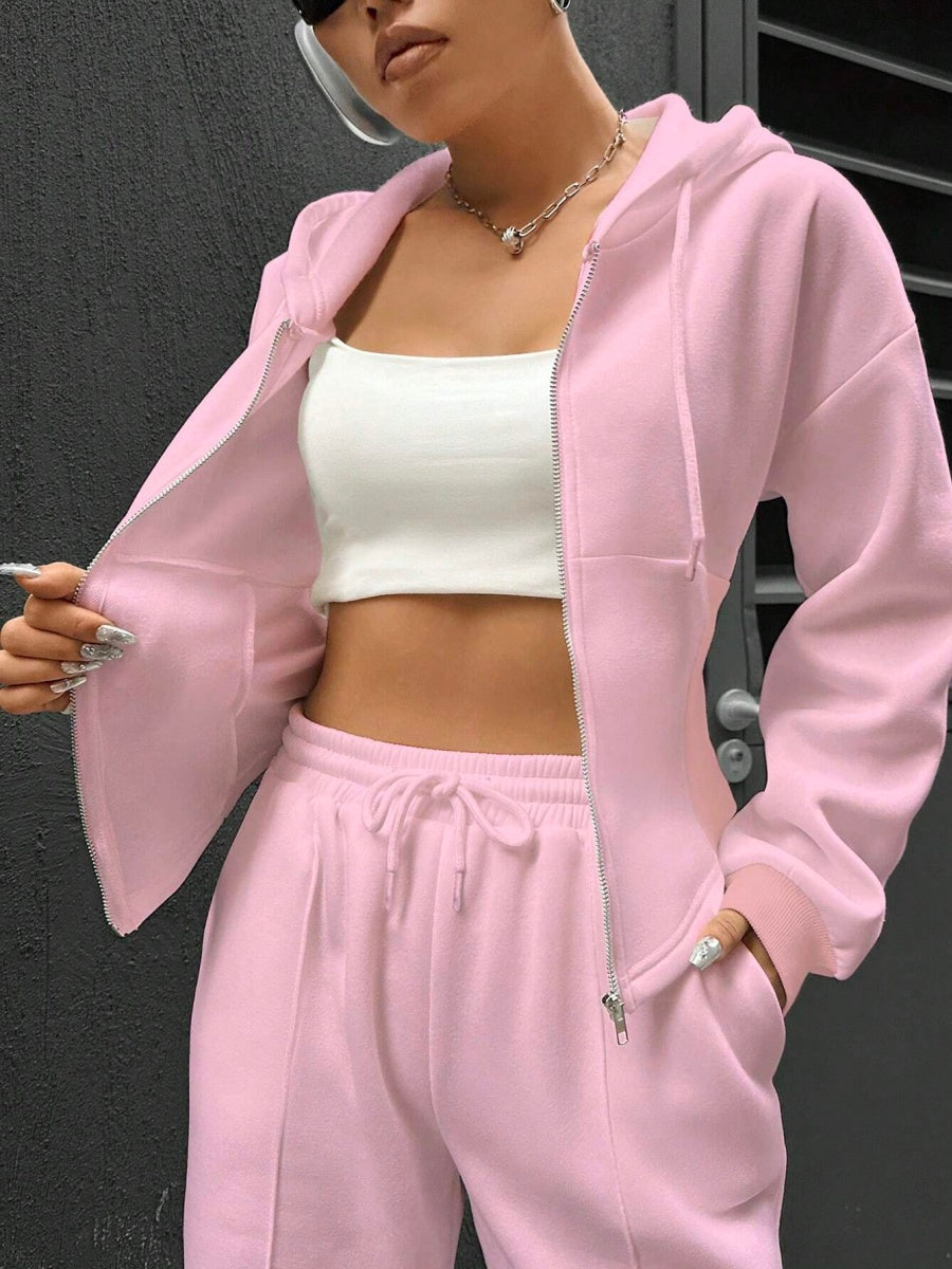 Sports And Leisure Zipper Hooded 2-piece Sets