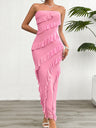 Hip Slim Fit Ruffle Solid Color Strapless Top Maxi Dresses