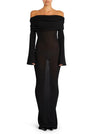 Long-sleeved Off-shoulder Pleated Knit Maxi Dress