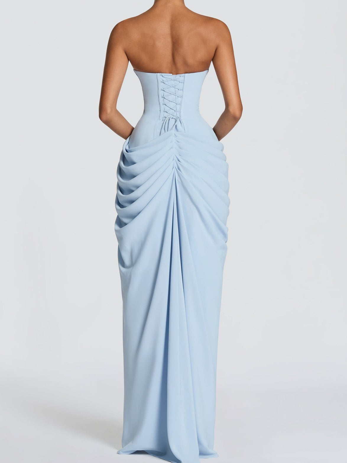 Asymmetrical Pleated Sexy High-slit Strapless Pleated Long Dress