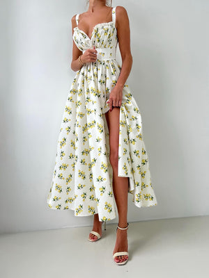 Floral Printed Camisoles High Waist Slit Maxi Dresses